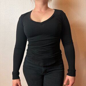 Universal Standard Long Sleeve V-Neck Black Top Pima Cotton Size 4XS - 0